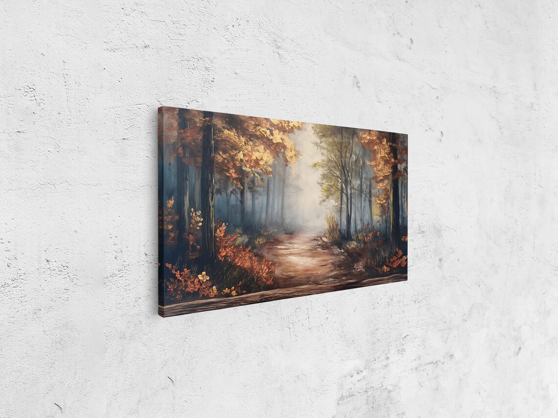 Serene Wooded Pathway, Fall Leaves Forest Art Print - Image 4