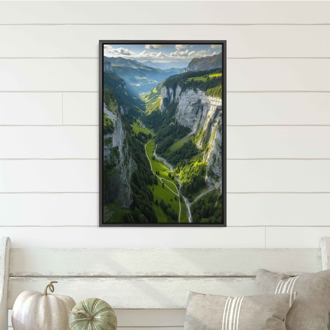Overhead View Of Long Winding Road Through Lush Mountain Valley Wall Art Print Deep Mountain Gorge Ready To Hang