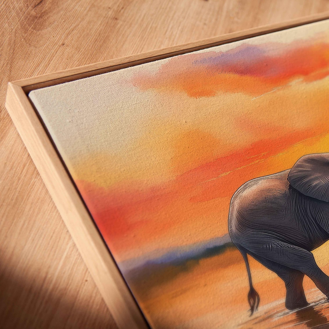 Elephants Bathing At Sunset Watercolor Family Reflection Wildlife Poster - Image 2