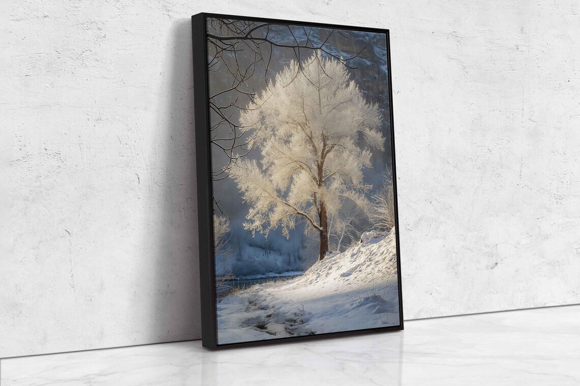 Beautiful Tree In Snowy Landscape Vibrant Color Wall Art Print Ready To Hang - Image 4