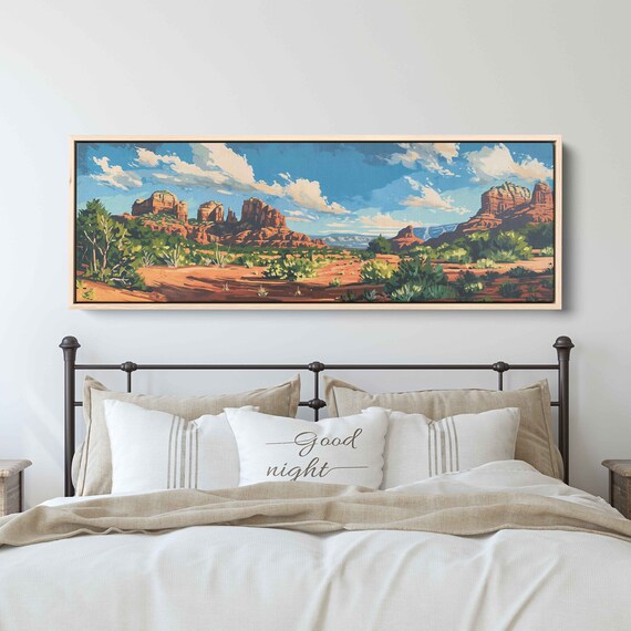 Sedona Arizona Red Rock Broad Landscape Wall Art Print Western Painting Canyon Gorge Ready To Hang