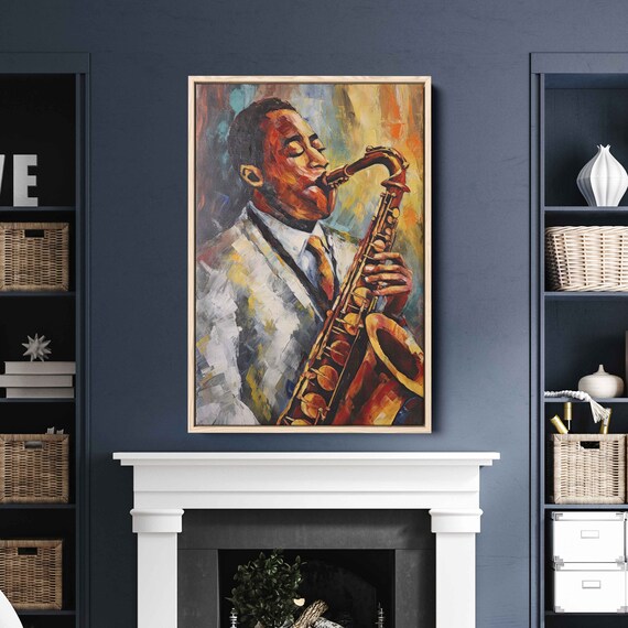 Jazz Saxophone Player Impressionist Oil Painting Music Poster