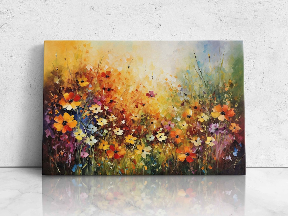 Colorful Wildflower Meadow Field Palette Knife Flower Art Poster