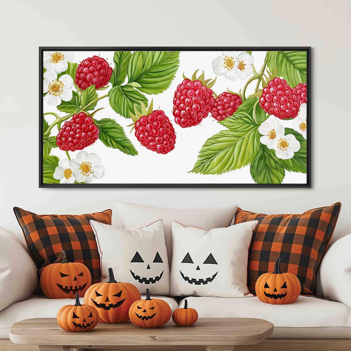 Ripe Red Raspberries White Blossoms Watercolor Kitchen Fruit Wall Art - Image 3