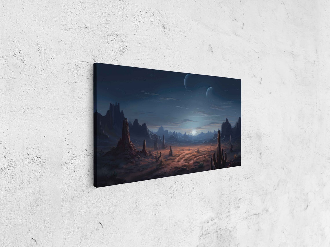 Double Moon Desert Night Sky Mesa Silhouettes Western Art Poster - Image 4