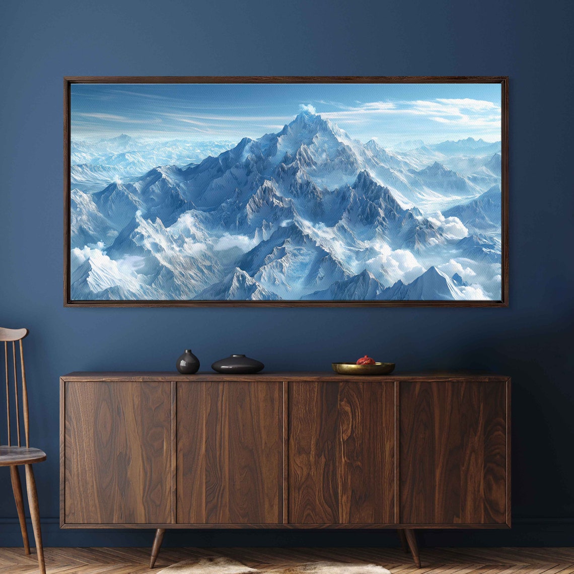 Snowy Mountain Peaks Above Clouds Panoramic Winter Alpine Vista Poster