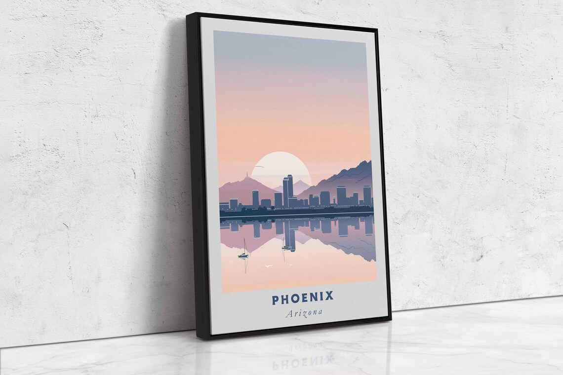 Phoenix Arizona Skyline Desert Mountains Sunset Travel Poster - Image 2