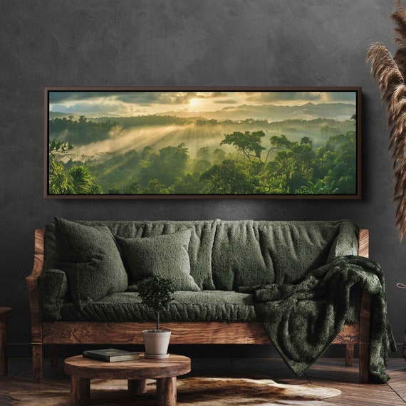 Panoramic Rainforest Canopy At Sunrise Wall Art Print Tropical Landscape Jungle Poster Rainforest Foliage Ready To Hang