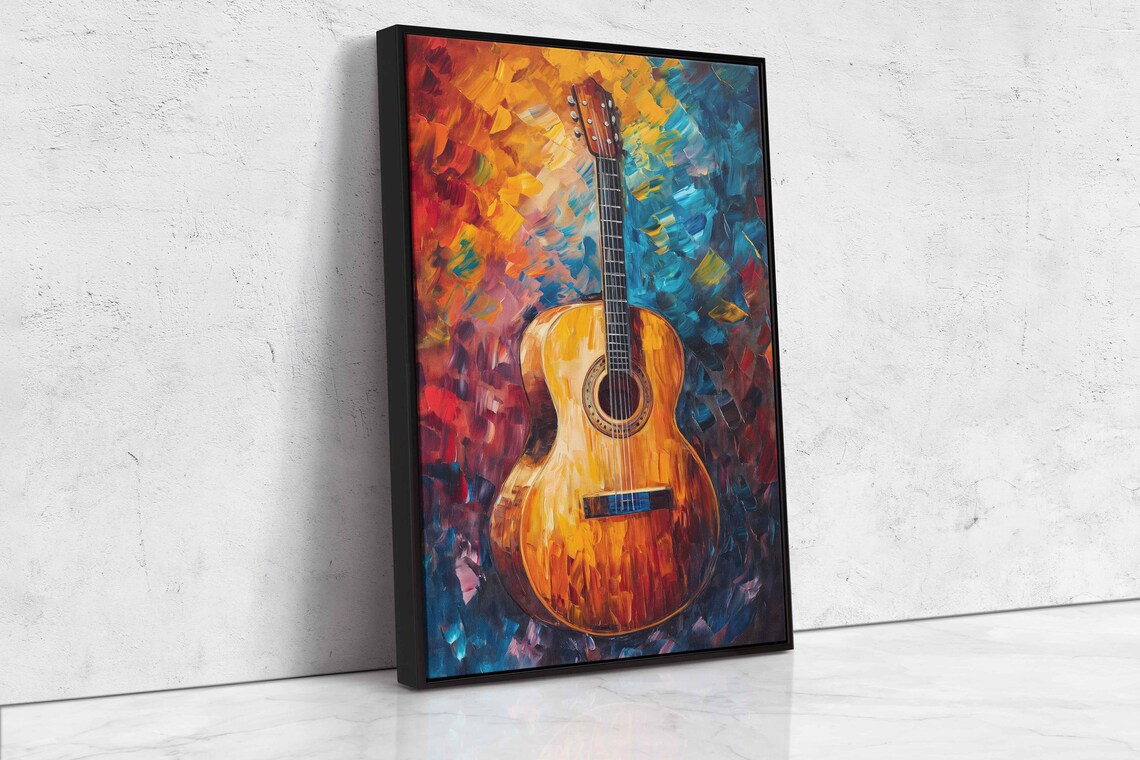 Vibrant Acoustic Guitar Palette Knife Painting Colorful Music Wall Art Poster - Image 4