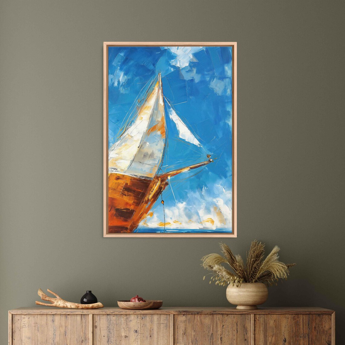 Bold Sailboat Bow Oil Painting With White Sails On Blue Ocean Wall Poster - Image 3