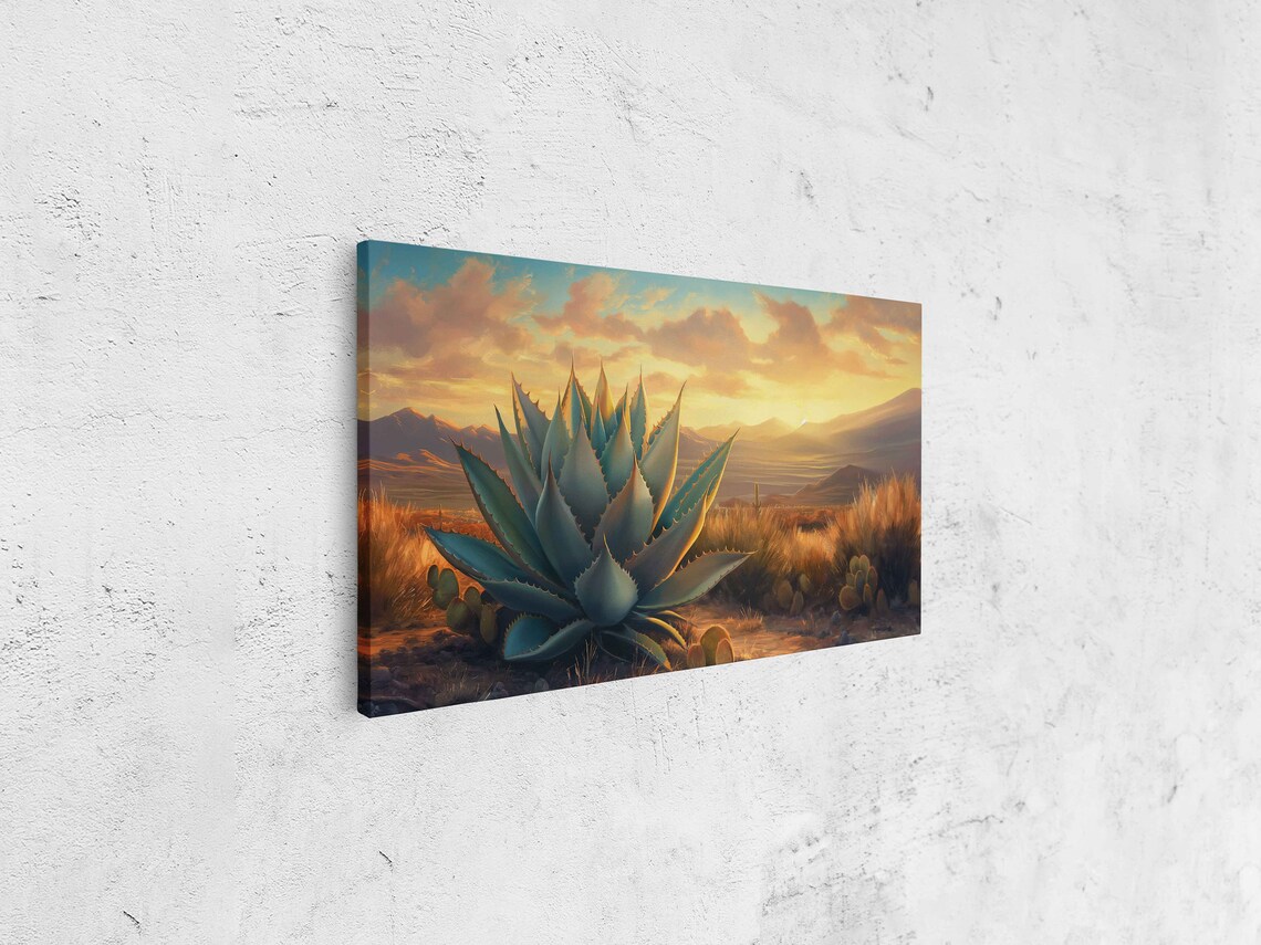 Agave Plant Desert Landscape Oil Painting Art Print - Image 4