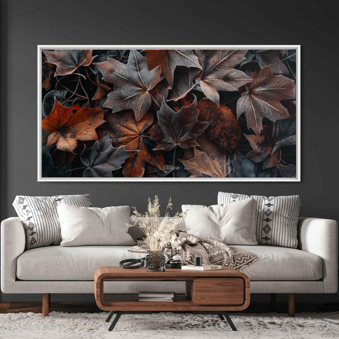 Frost Covered Autumn Maple Leaves Close Up Moody Fall Nature Poster - Image 3