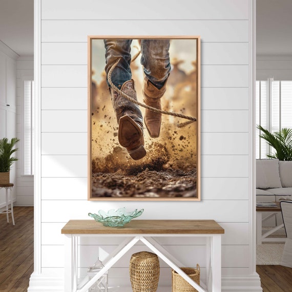Cowboy Boots Kicking Up Dirt Wall Art Print Western Rodeo Wall Art Cowboy Using Lasso Gift For Cowboy Ready To Hang
