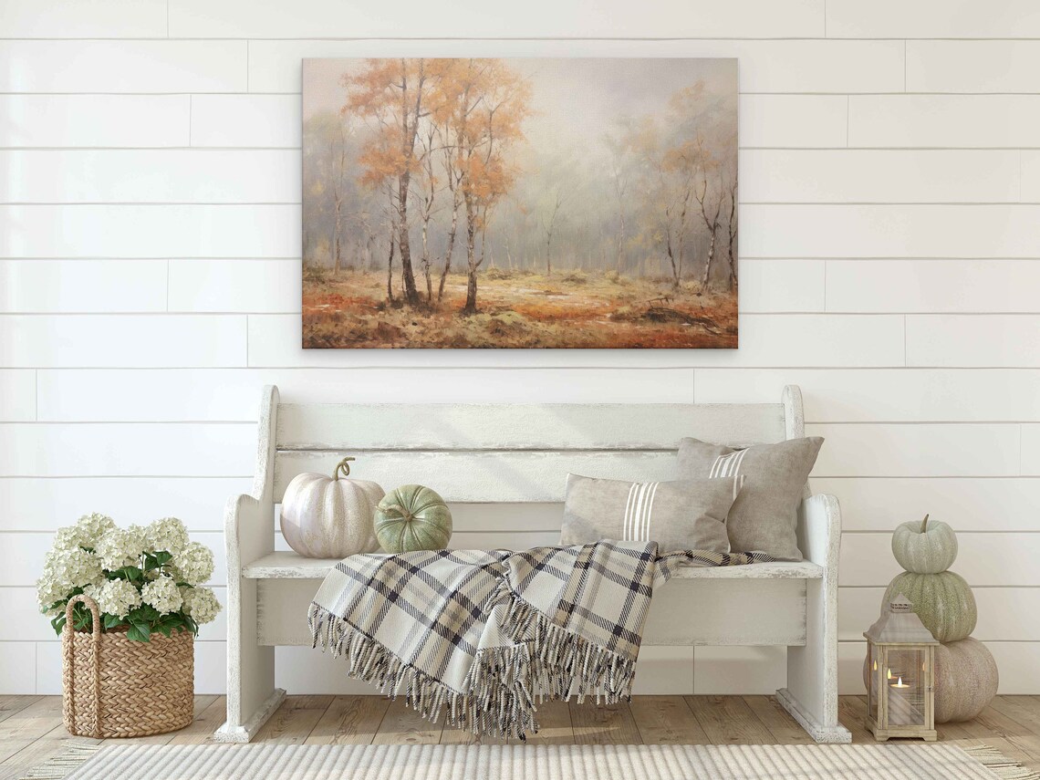 Vintage Foggy Autumn Birch Forest Mist Woodland Travel Poster - Image 2