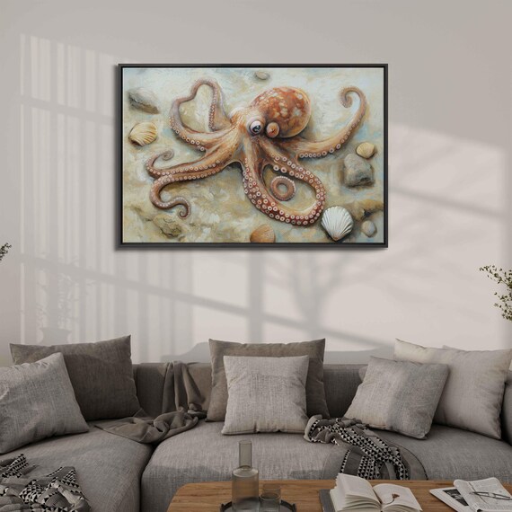 Octopus Camouflaging Art Print, Ocean Floor Sandy Tones