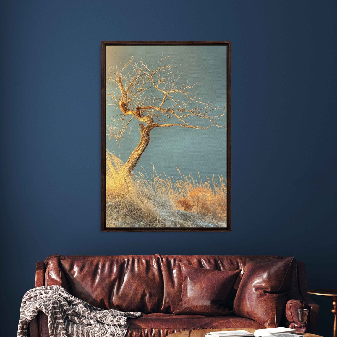 Lone Dead Tree Barren Field Moody Cloudy Sky Minimal Nature Print