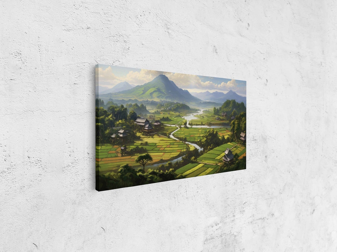 Green Rice Terraces Valley Village Mountain Panoramic Travel Poster - Image 4