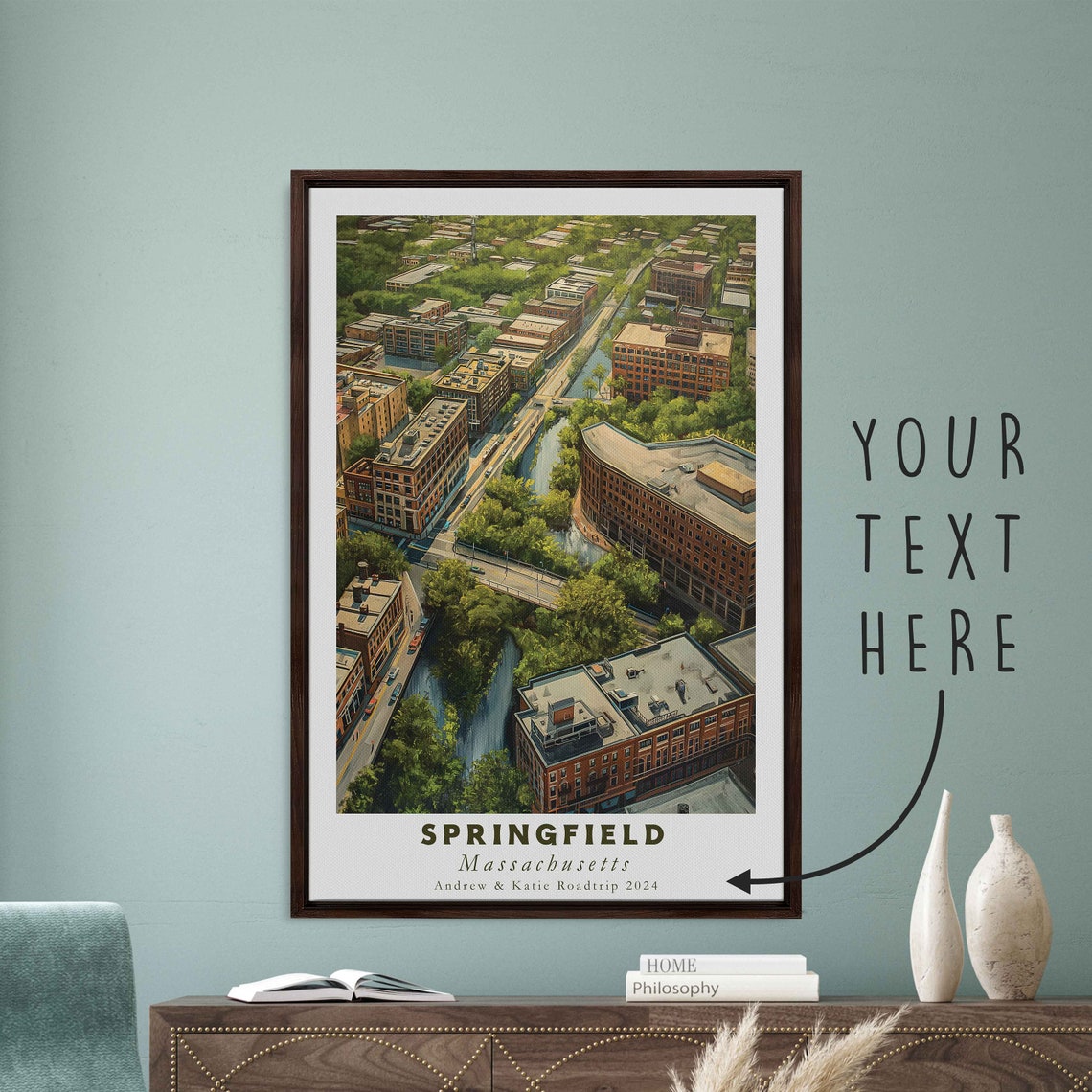 Springfield Massachusetts Aerial City View Brick Downtown Print - Image 3