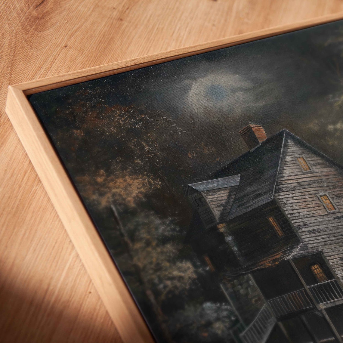 Spooky Old Mill With Waterwheel Flowing Stream Night Landscape Poster - Image 2