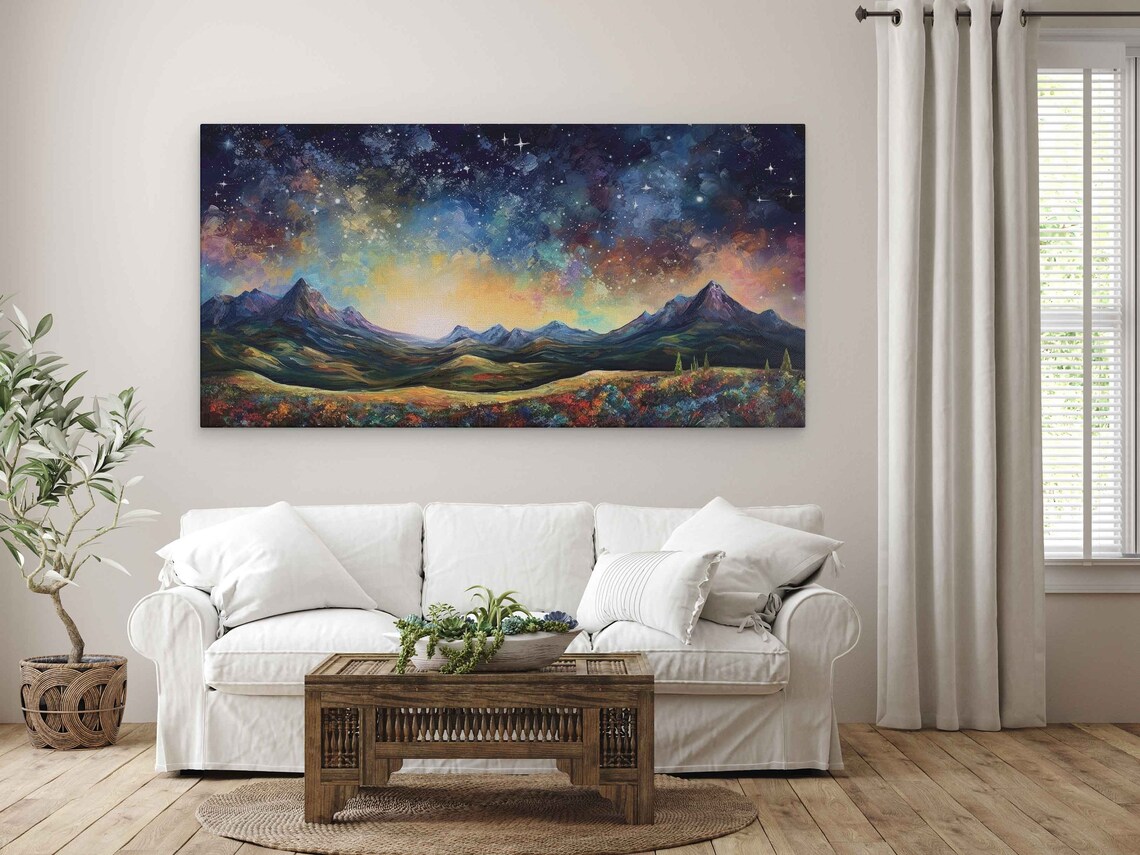 Van Gogh-Inspired Starry Night Mountain Landscape Art Print - Image 3