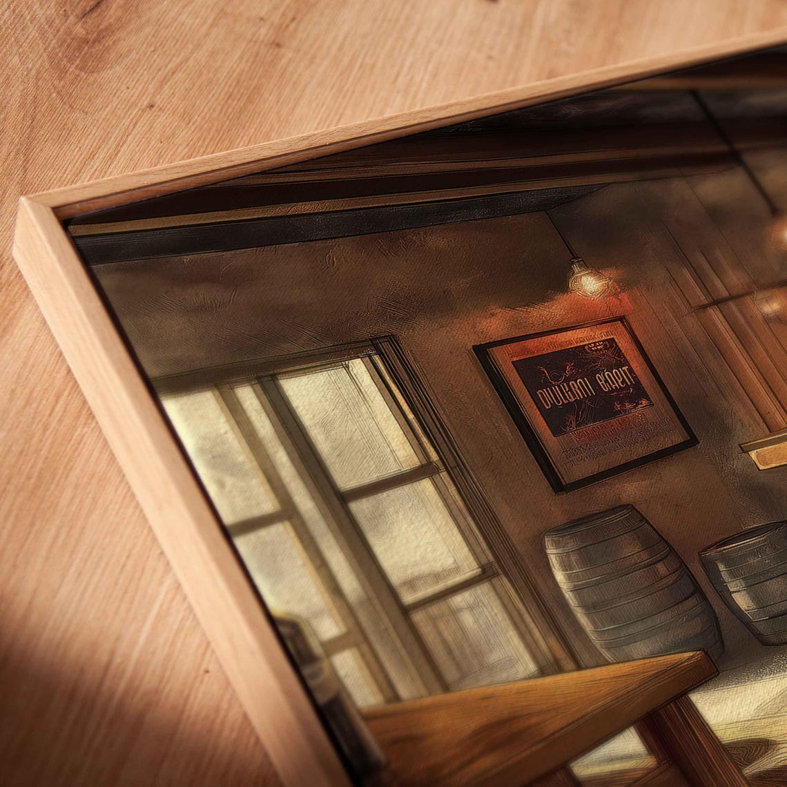 Rustic Pub Interior Wooden Bar Stools Barrels Warm Glow Poster - Image 2