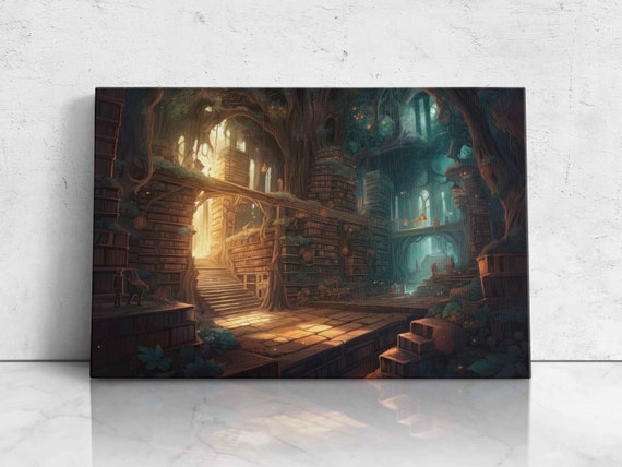 Magical Treehouse With Library In It Perfect Book Reading Nook Art On Ready To Hang Gift For Bookworms And Librarians
