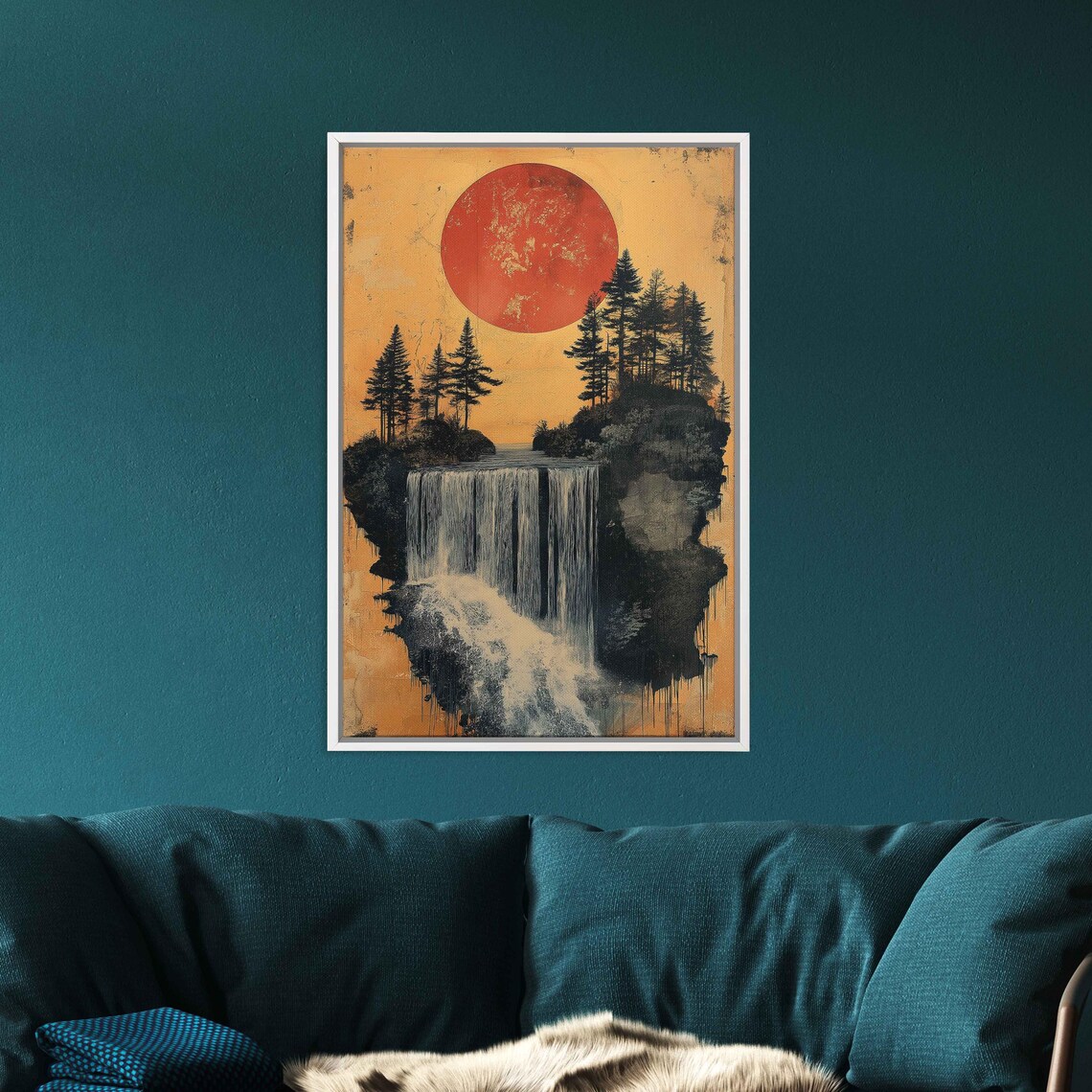 Surreal Floating Island Waterfall, Whimsical Collage