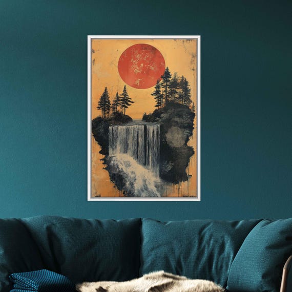 Surreal Floating Island Waterfall, Whimsical Collage