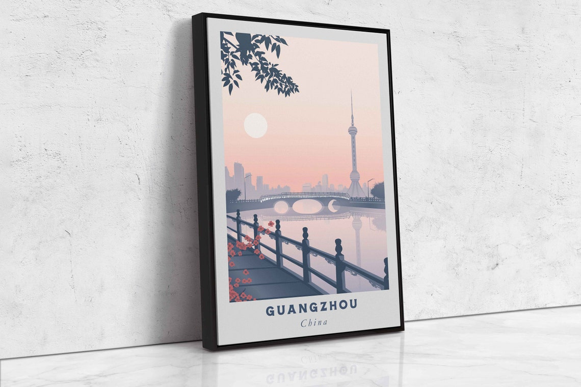 Guangzhou China Canton Tower Riverside Sunset Minimalist Travel Poster - Image 2