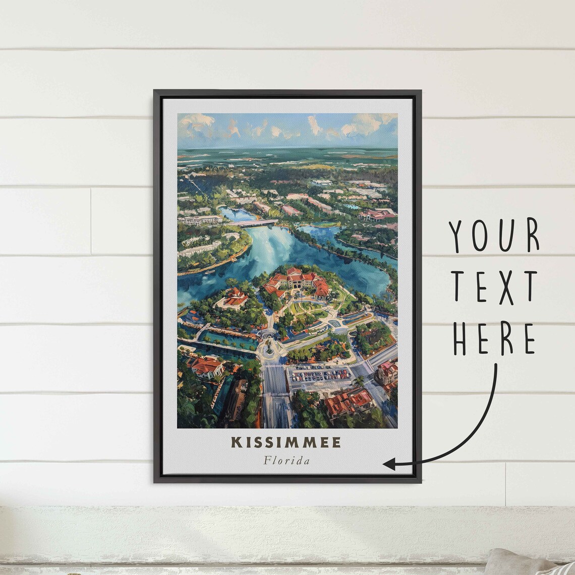 Kissimmee Florida Aerial Lakeside Red Roof Cityscape Art Travel Poster