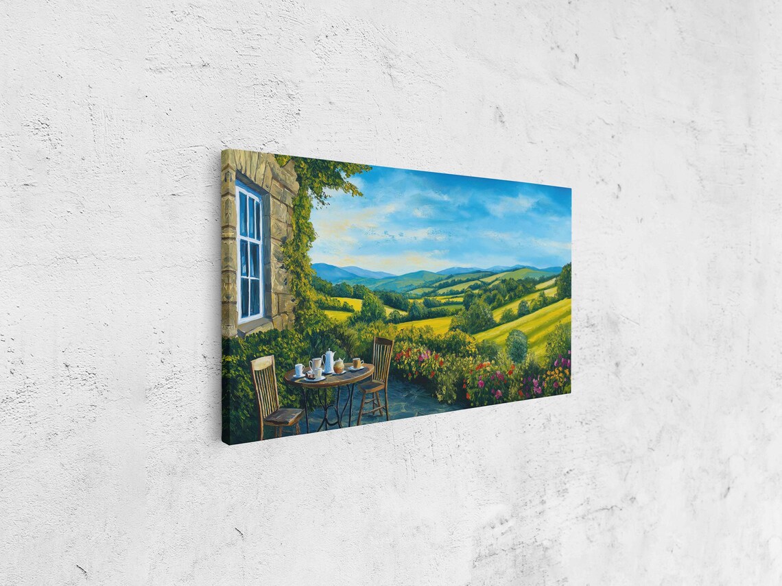 Tea House Amid Rolling Hills Wall Art Print Serene Countryside Scene Afternoon Tea - Image 4