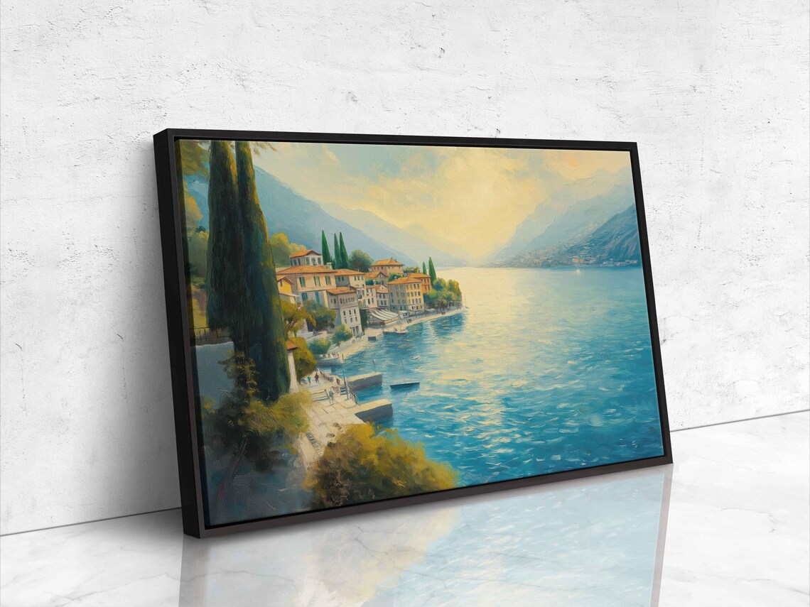 Lake Como Wall Art Print, Charming Villas Hazy Sunset - Image 4