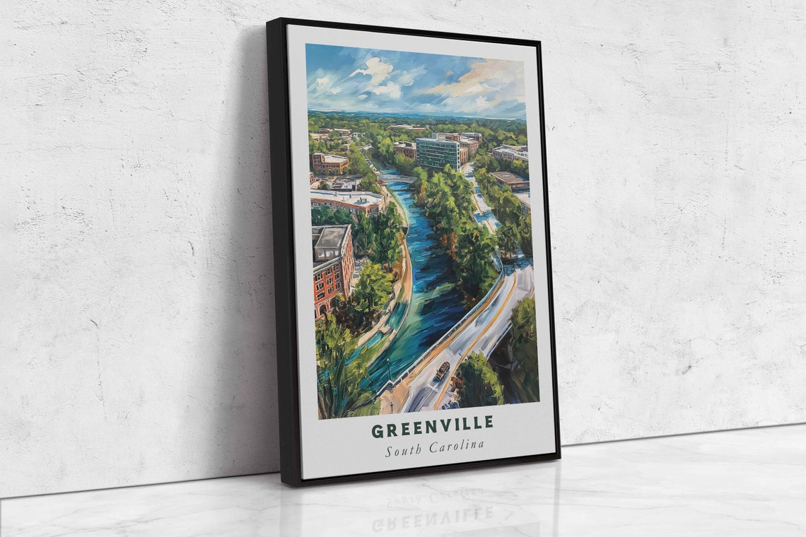 Greenville South Carolina Acrylic Painting Travel Art Framed Wall Art Framed Fine Art Poster Paper Print Travel Home Decor - Image 2