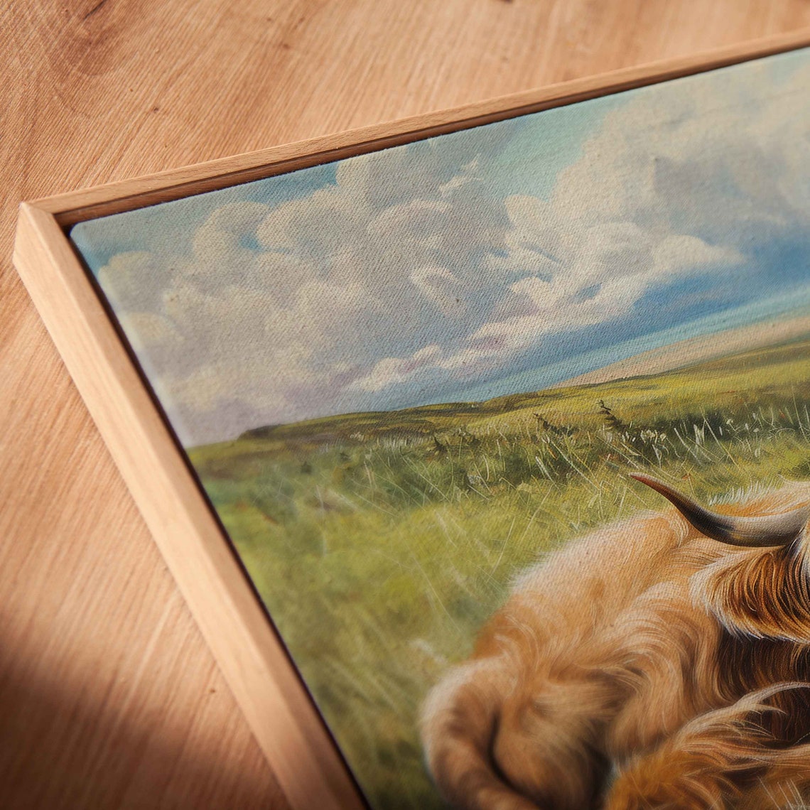 Highland Cows Resting Green Pasture Cloudy Sky Farm Animal Poster - Image 2