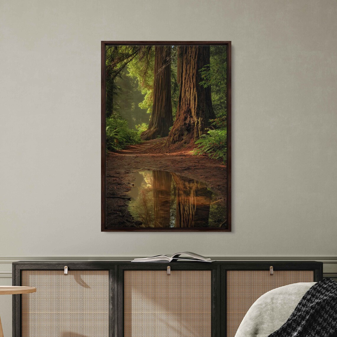 Acrylic Redwood Forest Wall Art Print Gift For Nature Lover Towering Trees Serene Outdoors Water Reflection Ready To Hang