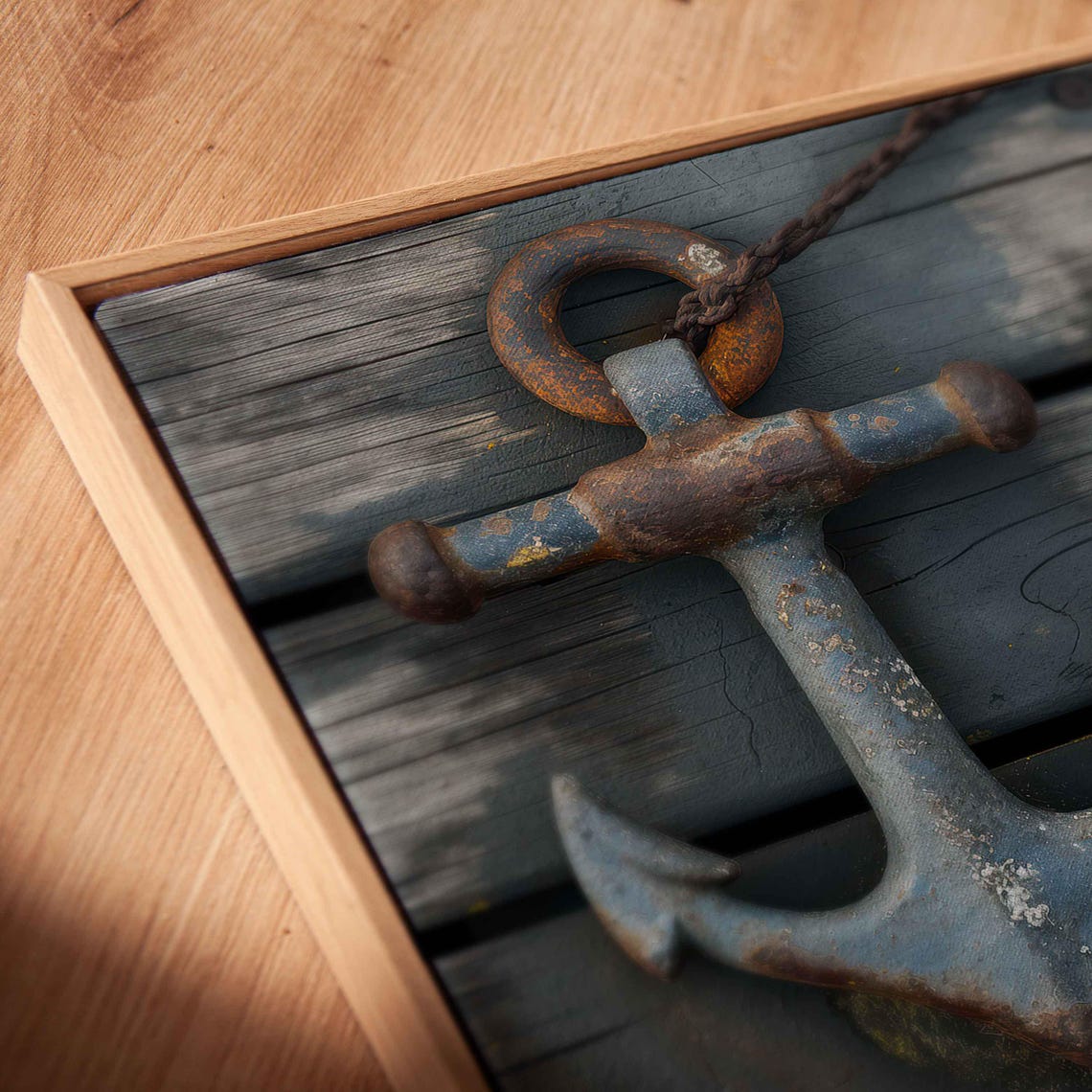 Weathered Rusty Anchor On Dark Wood Planks Rustic Nautical Poster - Image 2