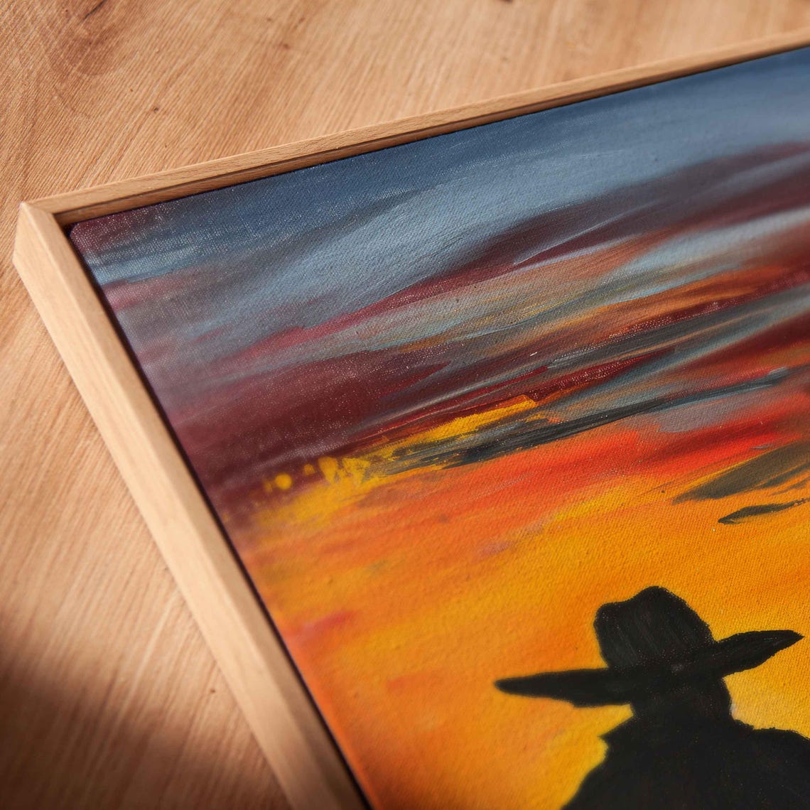 Cowboy Silhouette Watching Sunset Fiery Orange Western Poster - Image 2