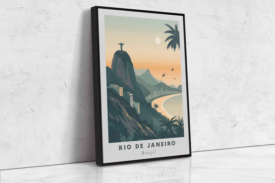 Rio De Janeiro Brazil Christ Redeemer Beach Sunset Palm Travel Poster - Image 2