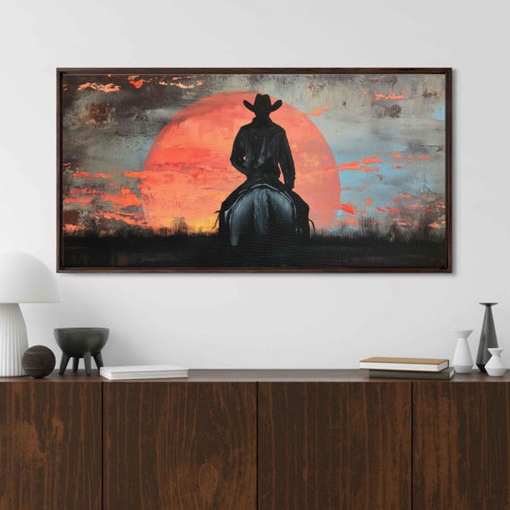 Vintage Cowboy Riding Into The Sunset Acrylic Wall Art Print Country Western Decor Western Wall Art Ready To Hang