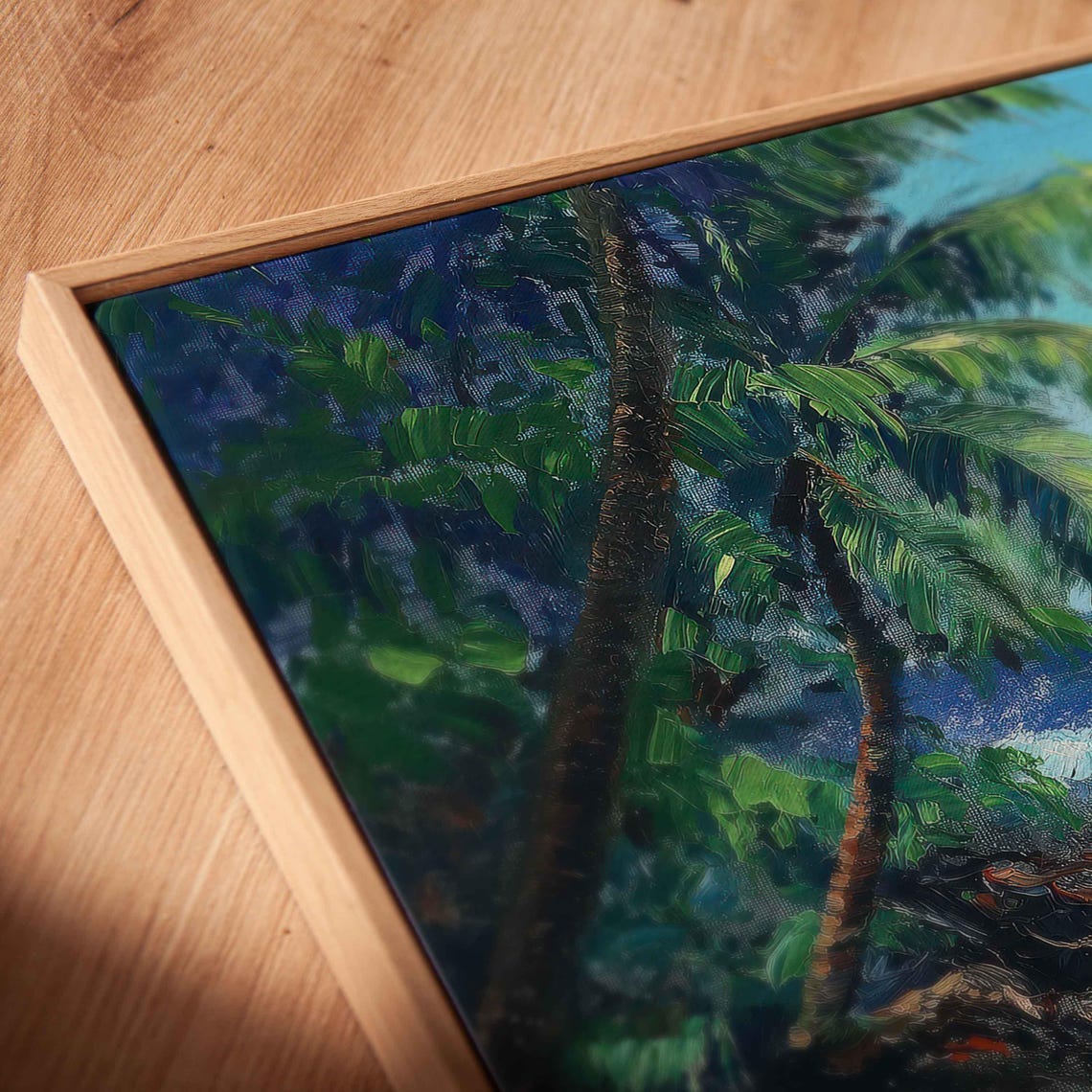 Tropical Palm Beach Cove Turquoise Waves Sandy Shore Painting Poster - Image 2