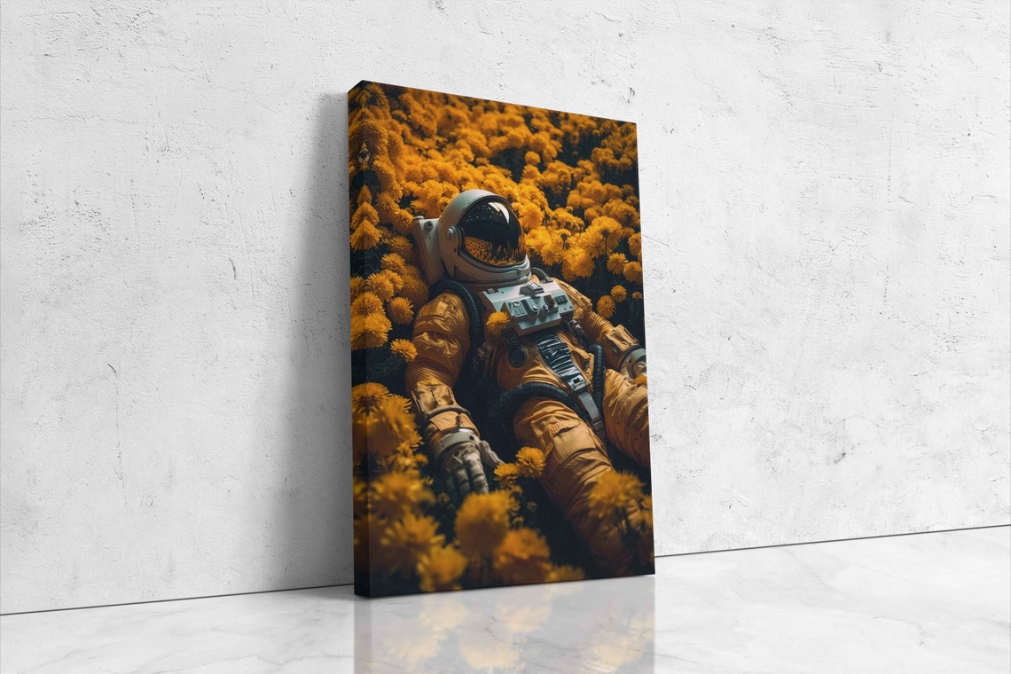 Astronaut Resting In Golden Flower Field Surreal Space Art Poster - Image 4