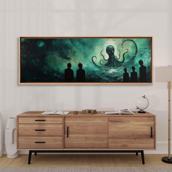 Cthulhu Sea Monster Rising Dark Waters Silhouette Figures Poster