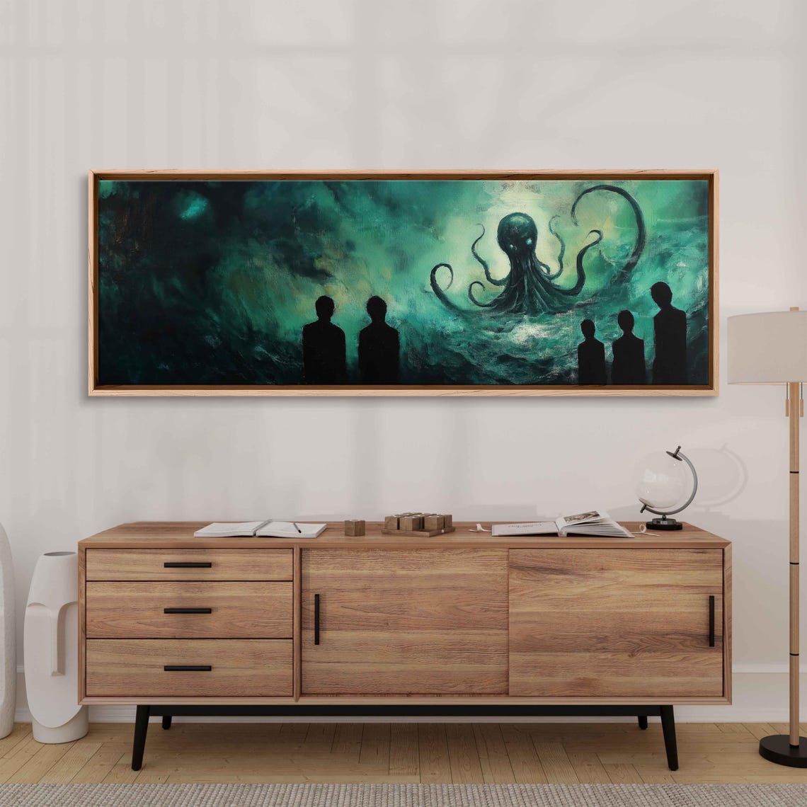 Cthulhu Sea Monster Rising Dark Waters Silhouette Figures Poster