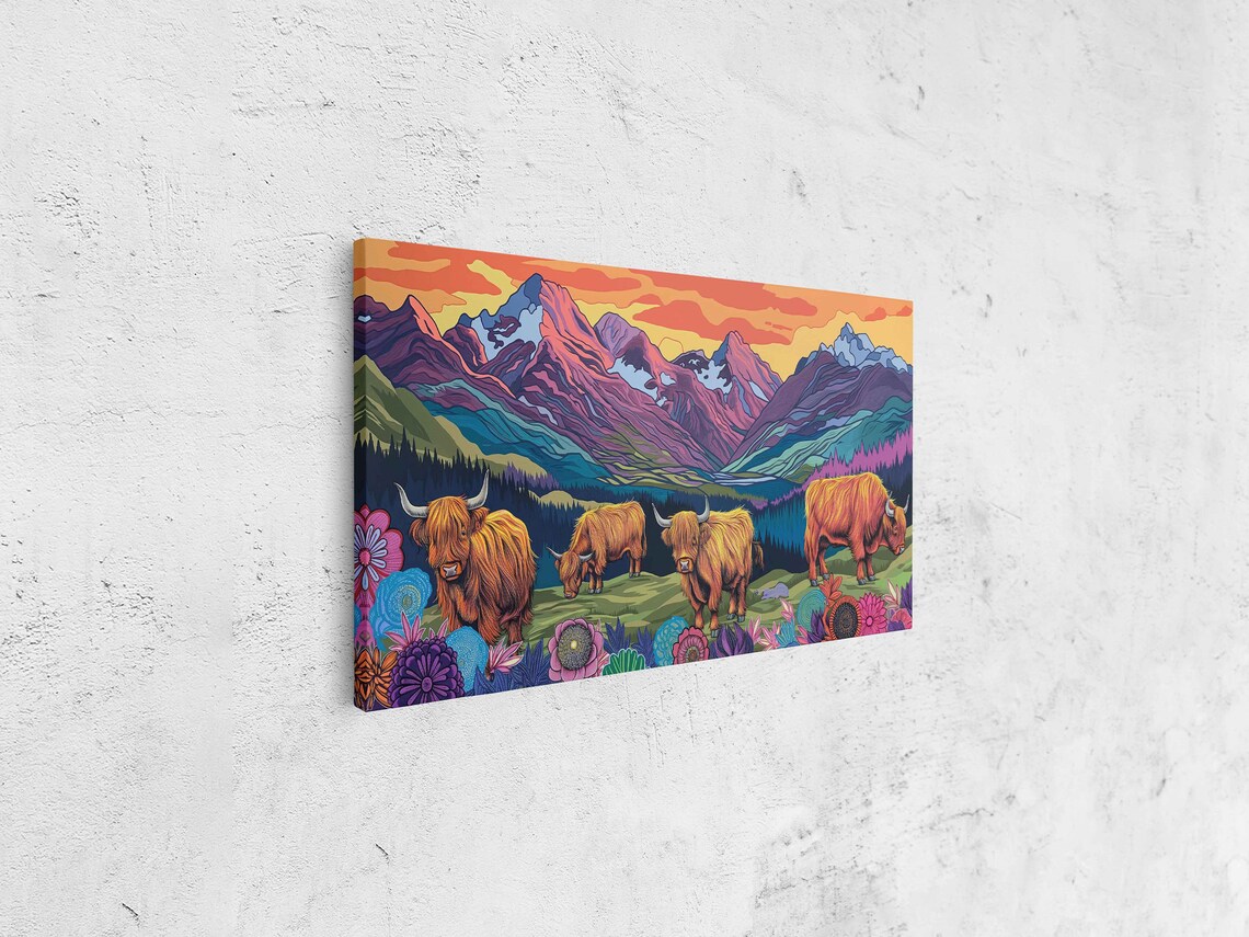 Scottish Highland Cows, Colorful Abstract Art Print - Image 4