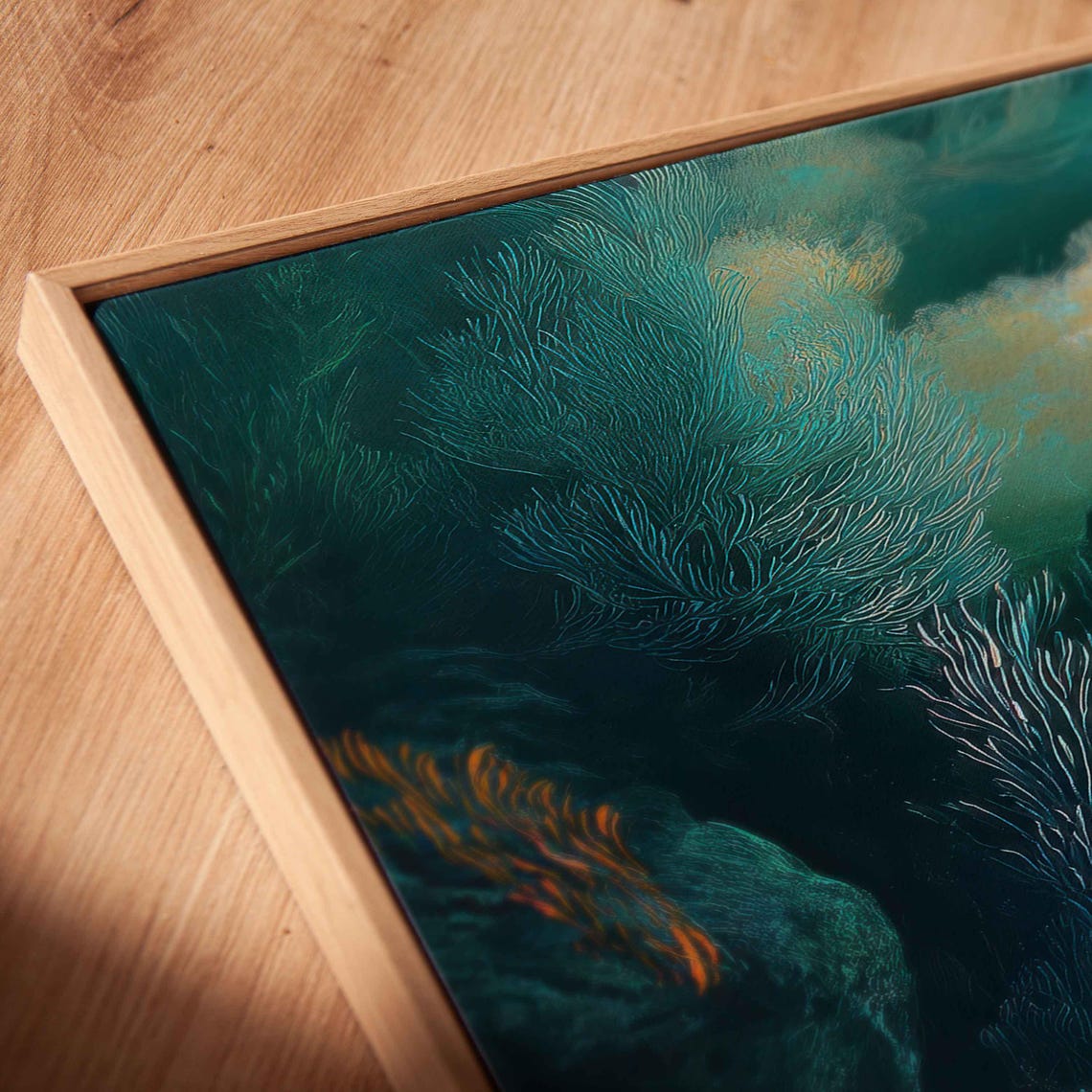 Imaginary Underwater Realm Dreamlike Coral Reef Teal Gold Art Poster - Image 2