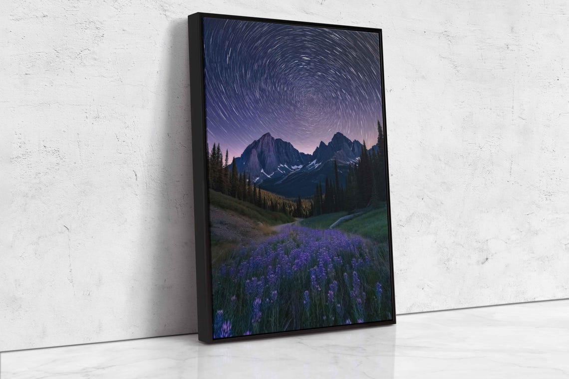 Dramatic Night Sky Over Mountains Wall Art Print Celestial Stars Dreamlike Effect Long Exposure - Image 4