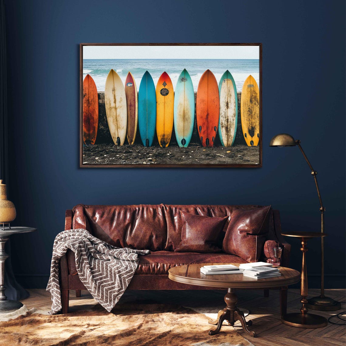 Vintage Surfboards Resting On Seawall Wall Art Print Gift For Surfer Beach Life Ready To Hang - Image 3