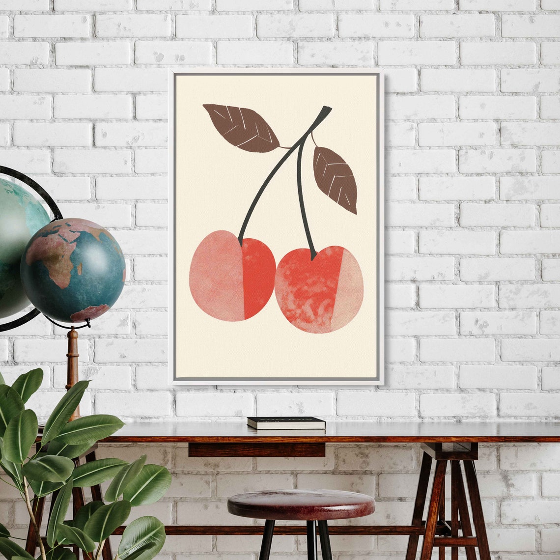Pair Of Cherries Wall Art Print Matisse Style Simple Art Pastel Fruit Painting Ready To Hang - Image 3