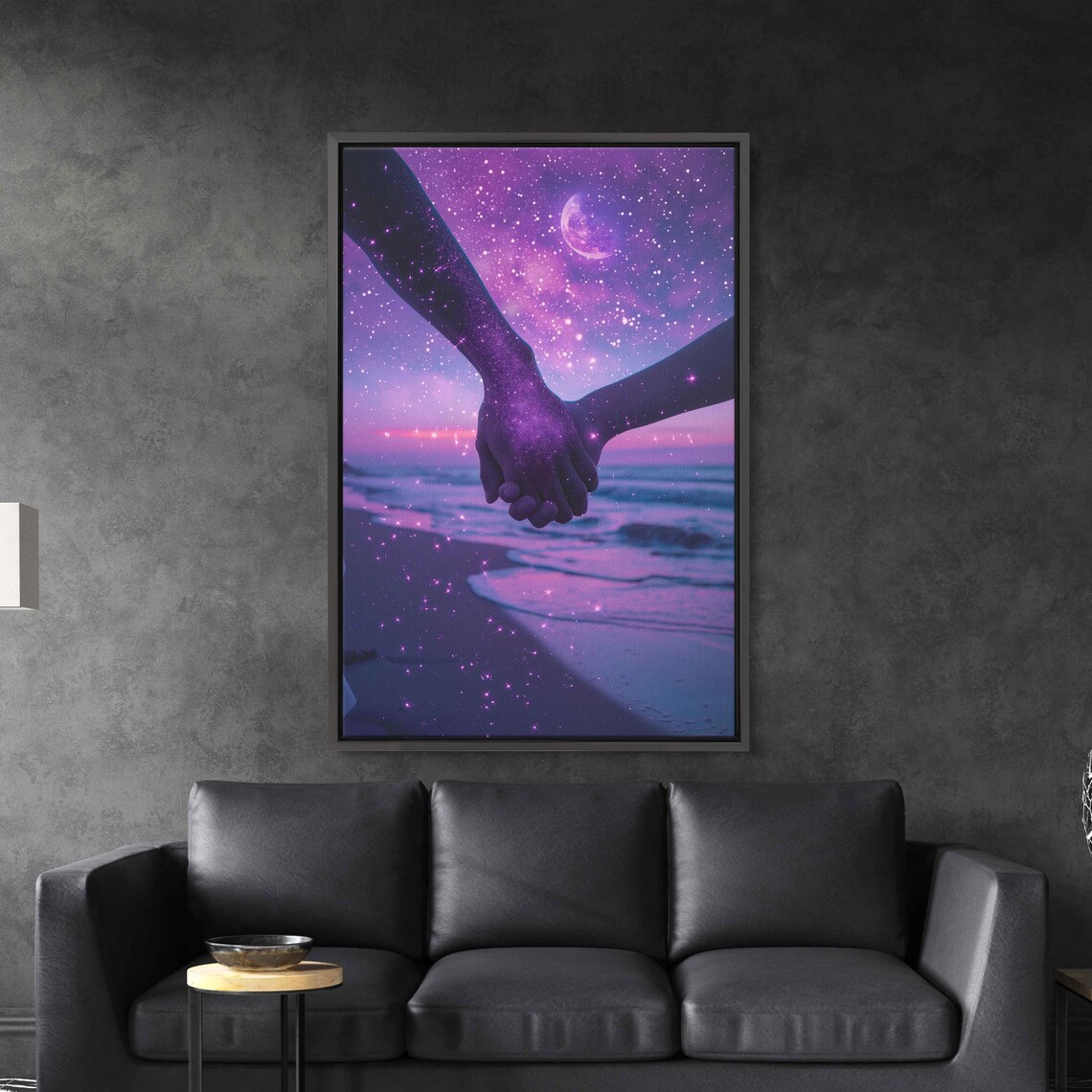 Holding Hands Beach Starry Purple Night Sky Couple Moonlight Wall Poster - Image 3