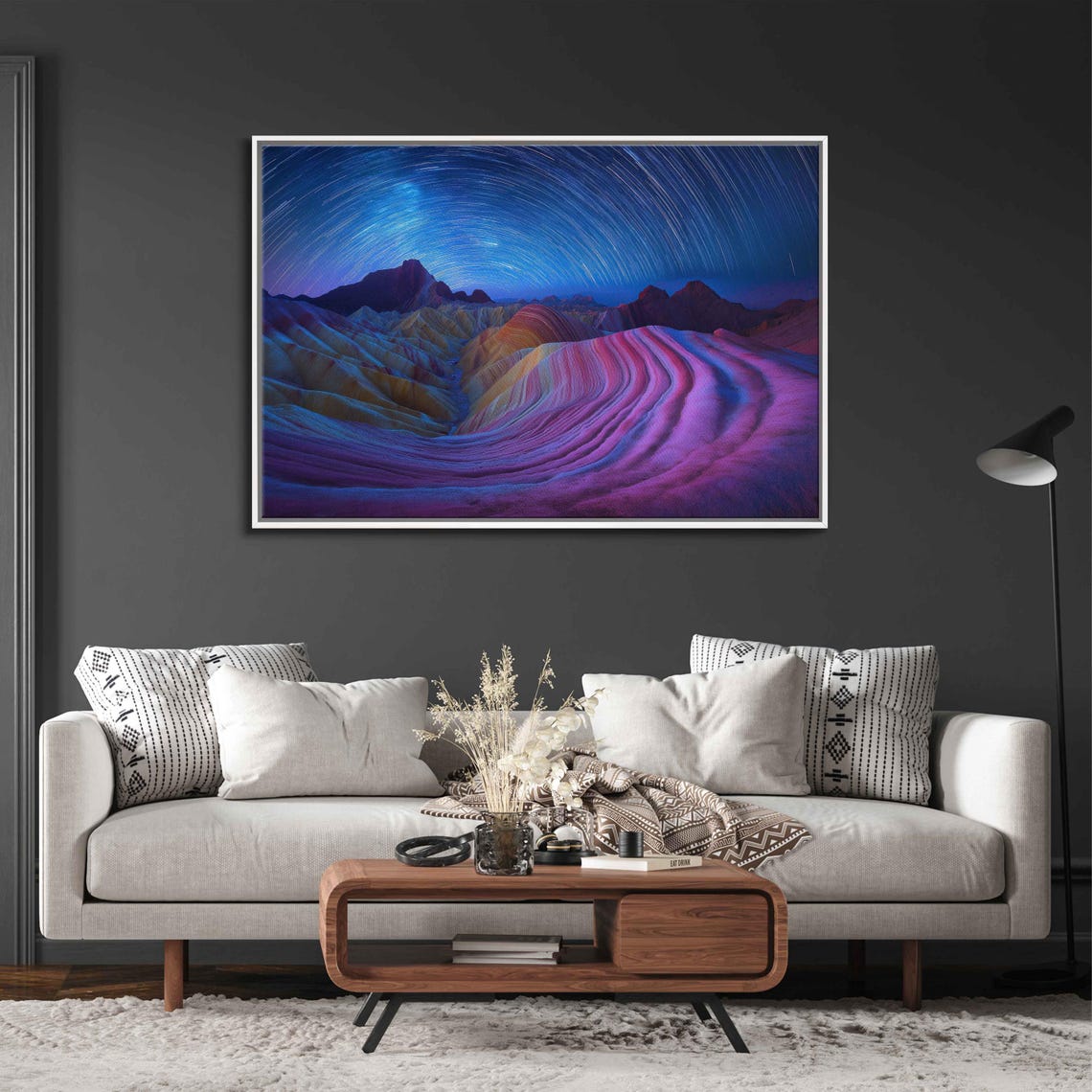 Star Trails Over Rainbow Striped Desert Rock Formations Poster - Image 3